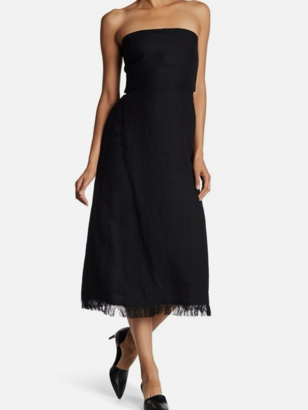 Theory Phyly Black Linen Drape Strapless Cutout Midi Dress New
